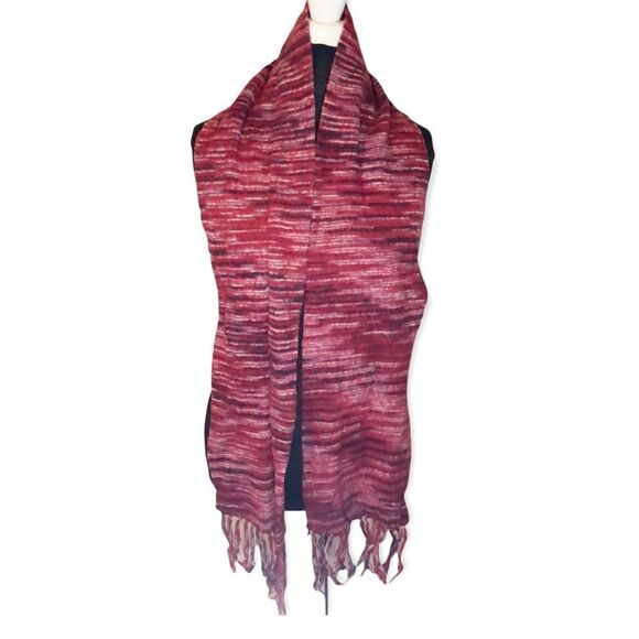 Handmade Long Red Hombre Print Scarf Fringed Ends - Picture 1 of 9